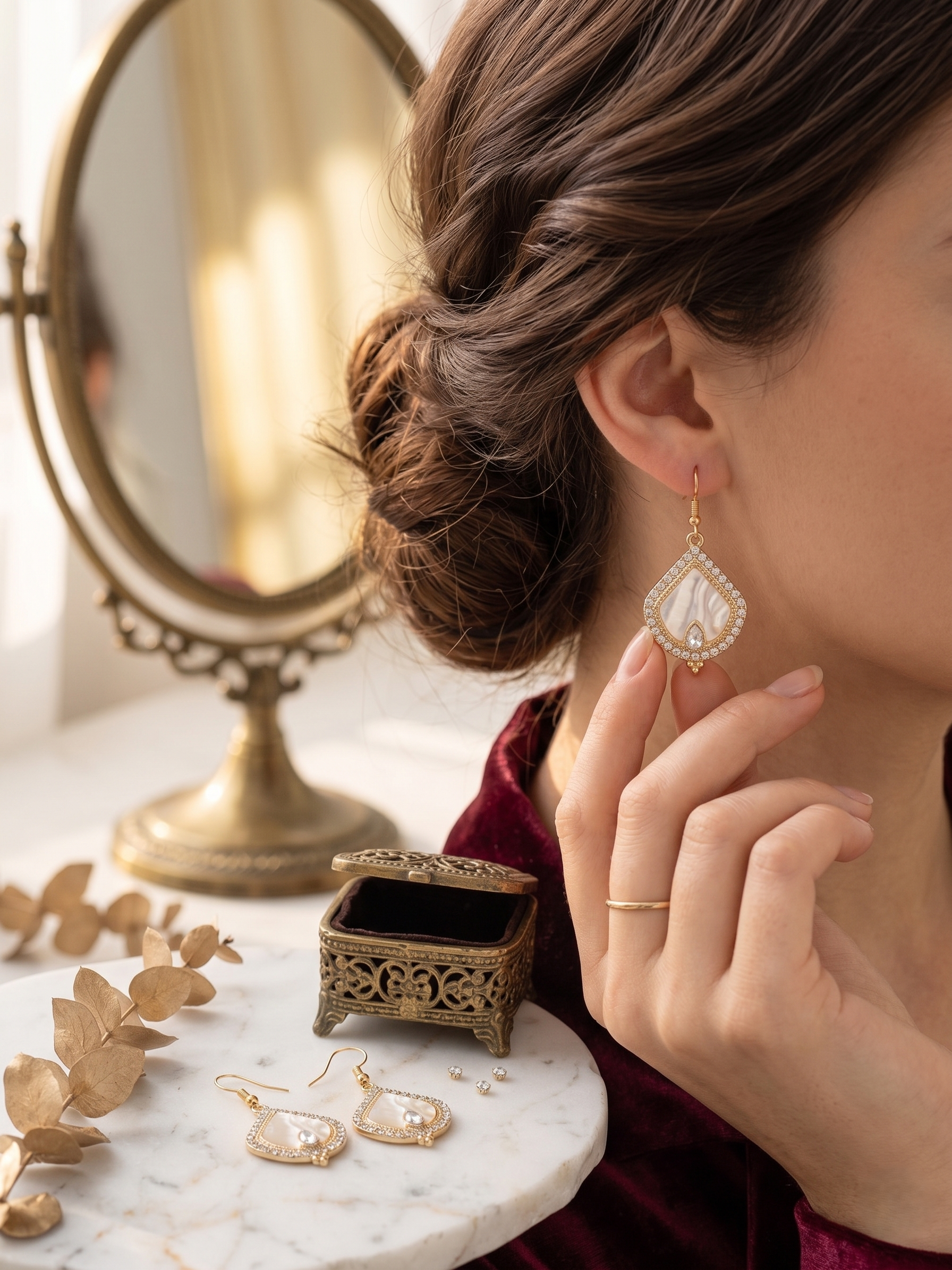 Ornate Vintage Rhinestone Drop Earrings – Gold & Crystal