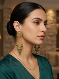 Gold-Plated Cascading Multi-Layer Jhumka Earrings with Green Bead Accents