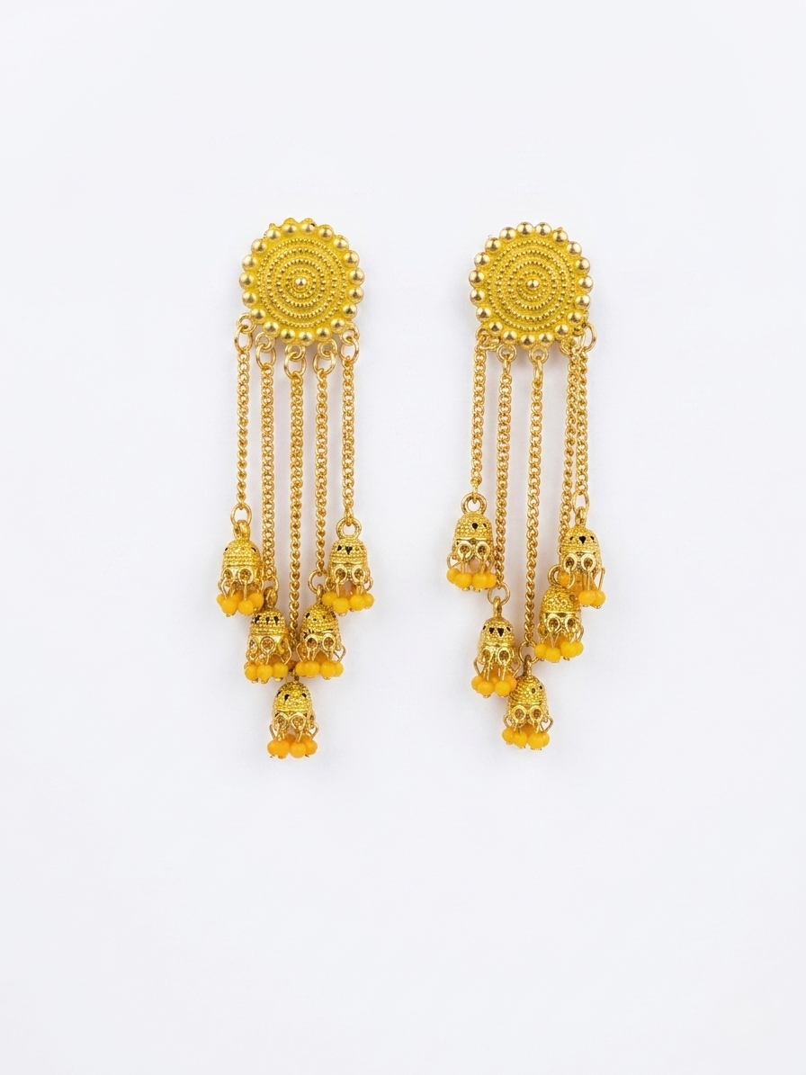 Gold-Plated Kundan Chandbali Earrings with Royal Blue Glass Beads