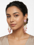 Gold-Plated Cascading Multi-Layer Jhumka Earrings with Pastel Pink Beads