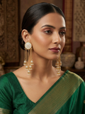 Gold-Plated Cascading Multi-Layer Jhumka Earrings with White Pearl Beads