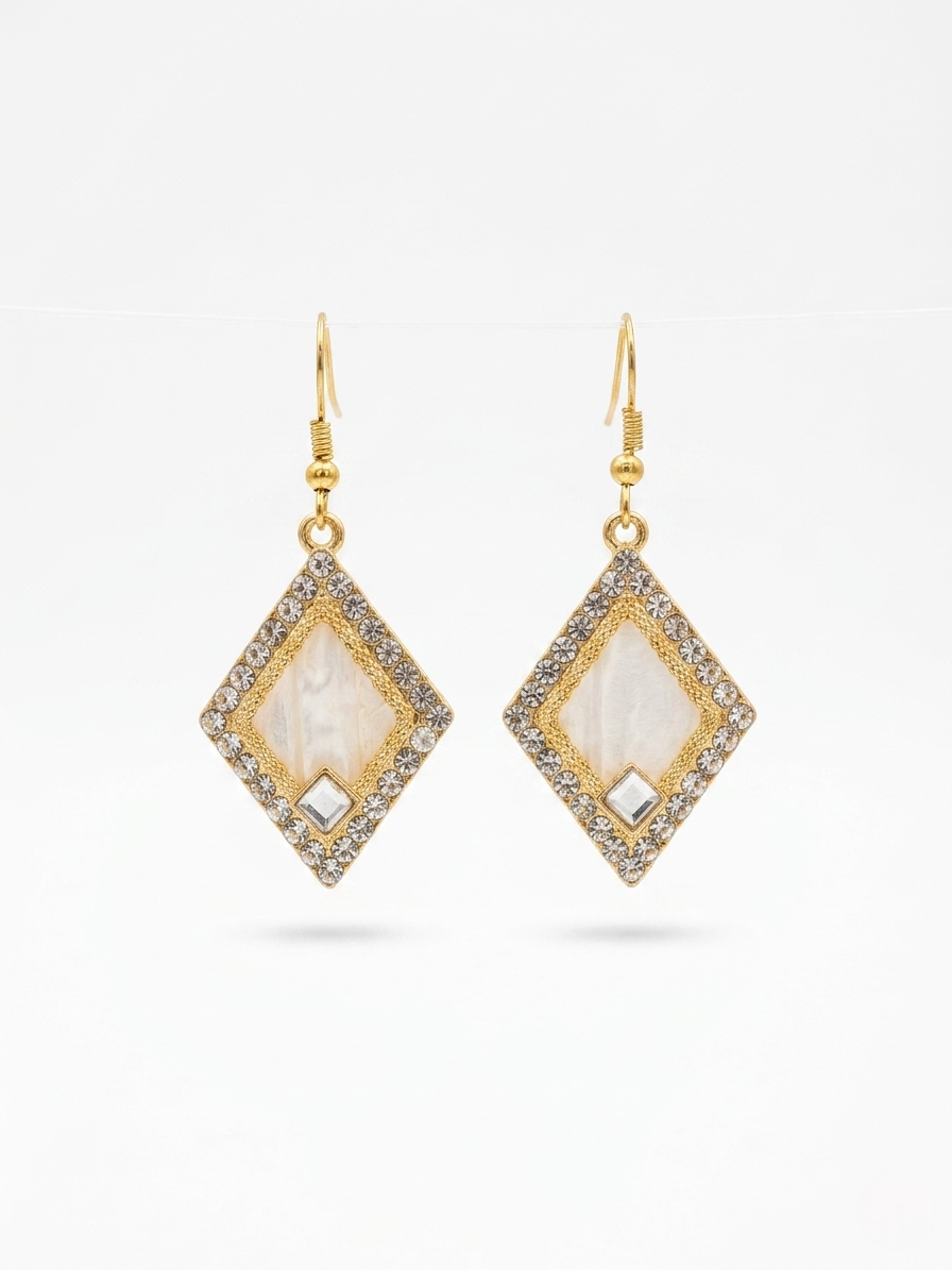Diamond Shape Gold Drop Earrings – Minimal Crystal Design