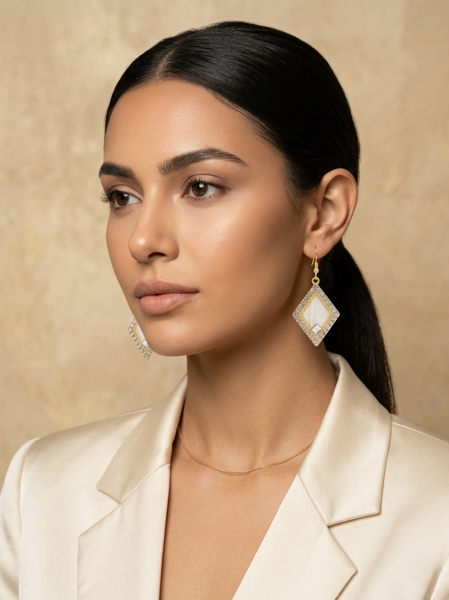 Diamond Shape Gold Drop Earrings – Minimal Crystal Design