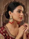 Gold-Plated Red Bead Chandbali Earrings with Sheesha Mirror Work