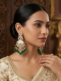 Antique Gold-Plated Emerald Green Chandbali Earrings with Mother-of-Pearl Detail