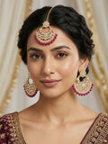 Traditional Flower Motif Chandbali Earring Set with Matching Tikka