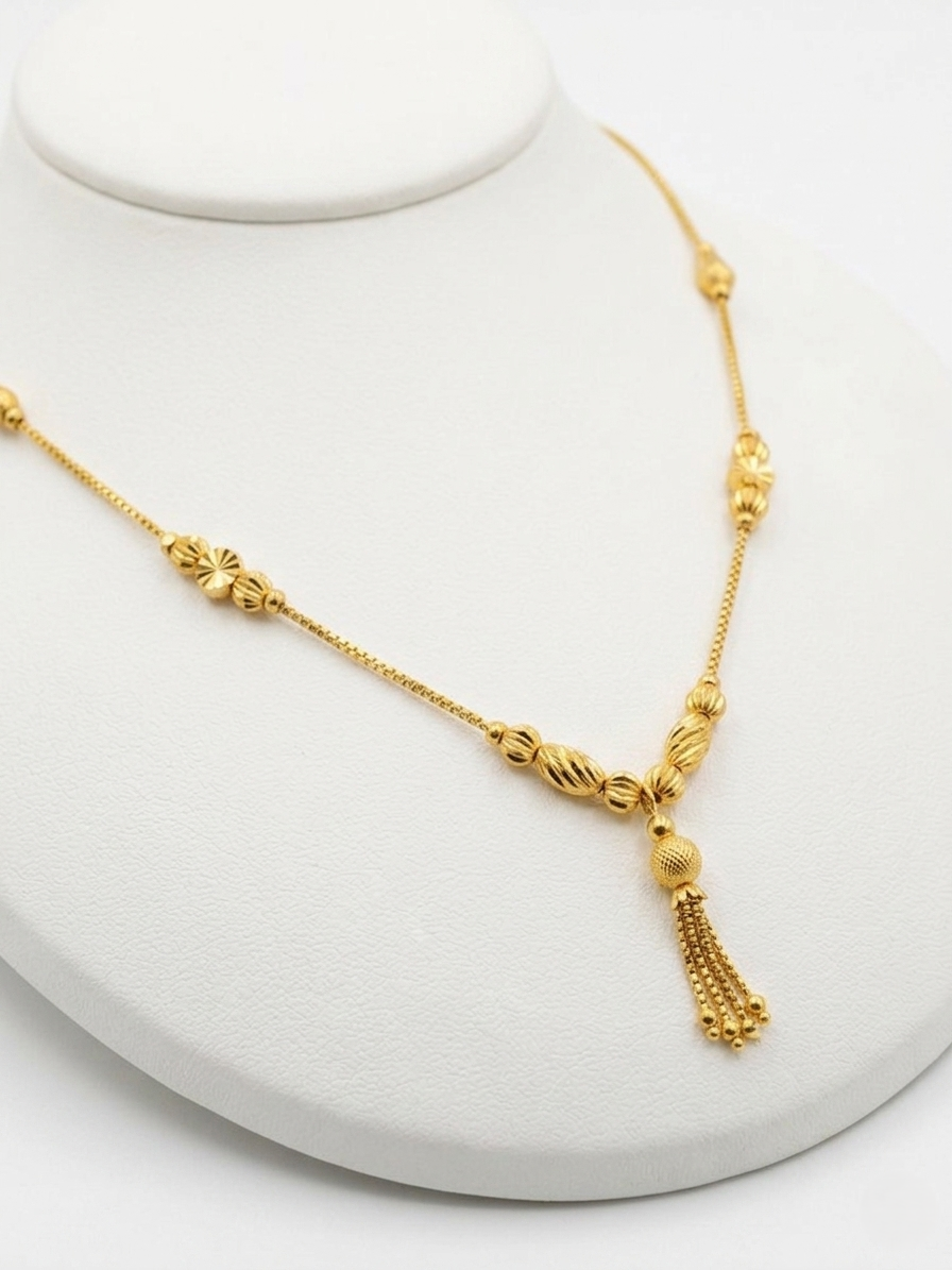 Elegant Gold-Plated Beaded Tassel Necklace for Women – Imitation Jewellery