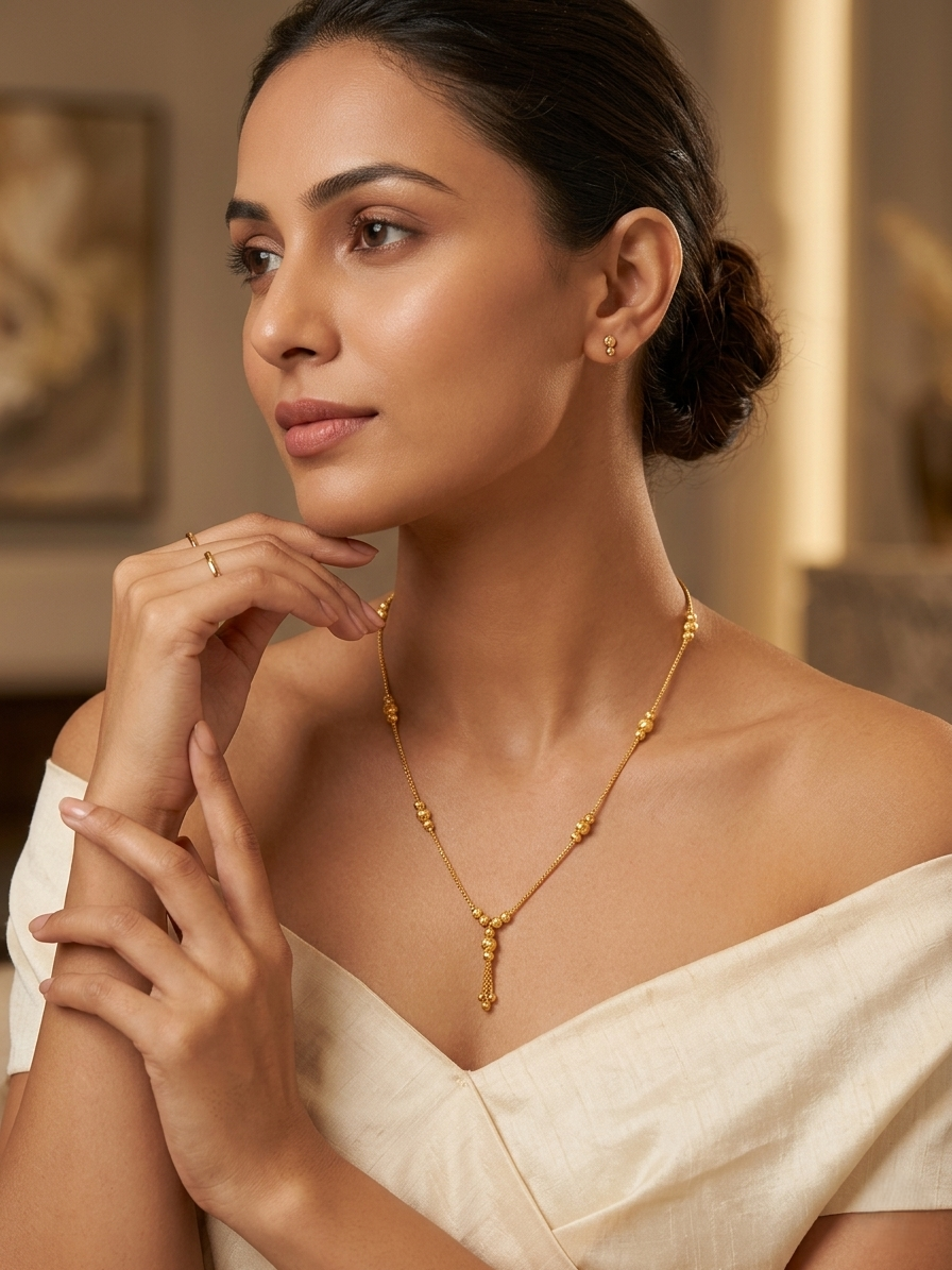 Elegant Gold-Plated Beaded Tassel Necklace for Women