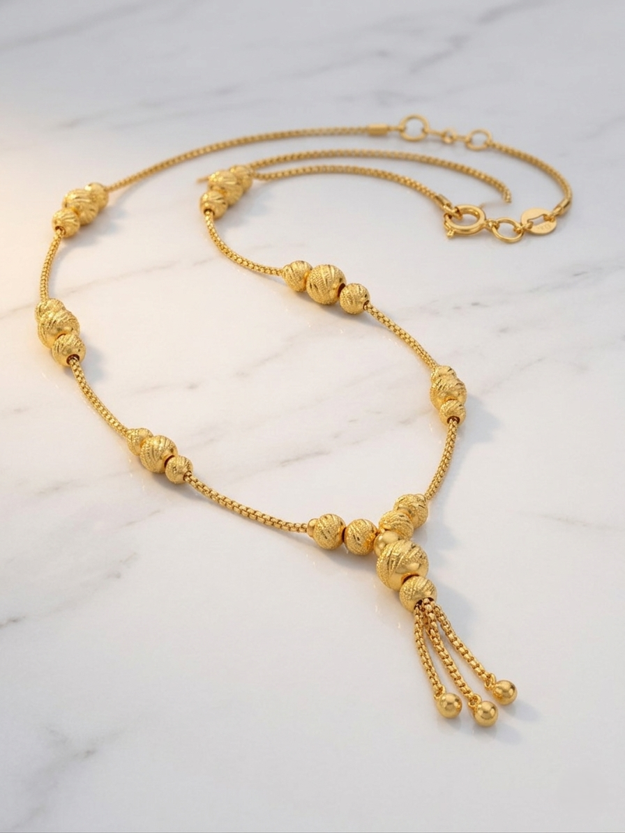 Elegant Gold-Plated Textured Bead Tassel Necklace for Women – Premium Imitation Jewellery