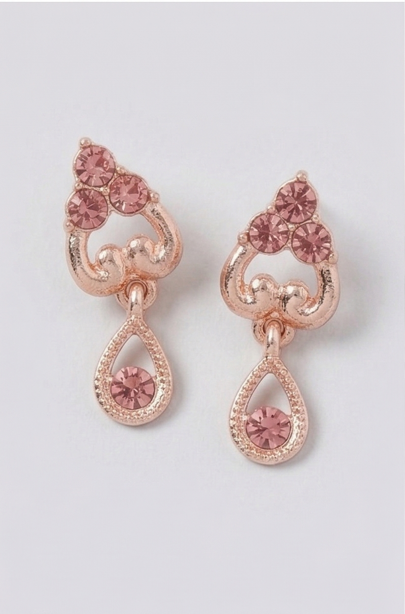 Rose Gold Blush Pink Crystal Necklace & Earring Set – Heart Cluster Teardrop Imitation Jewellery for Women