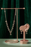 Rose Gold Emerald Green Crystal Necklace & Earring Set – Heart Link Teardrop Imitation Jewellery