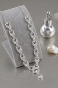 Silver Tone White Crystal Necklace – Heart Cluster Link Teardrop Pendant Imitation Jewellery for Women