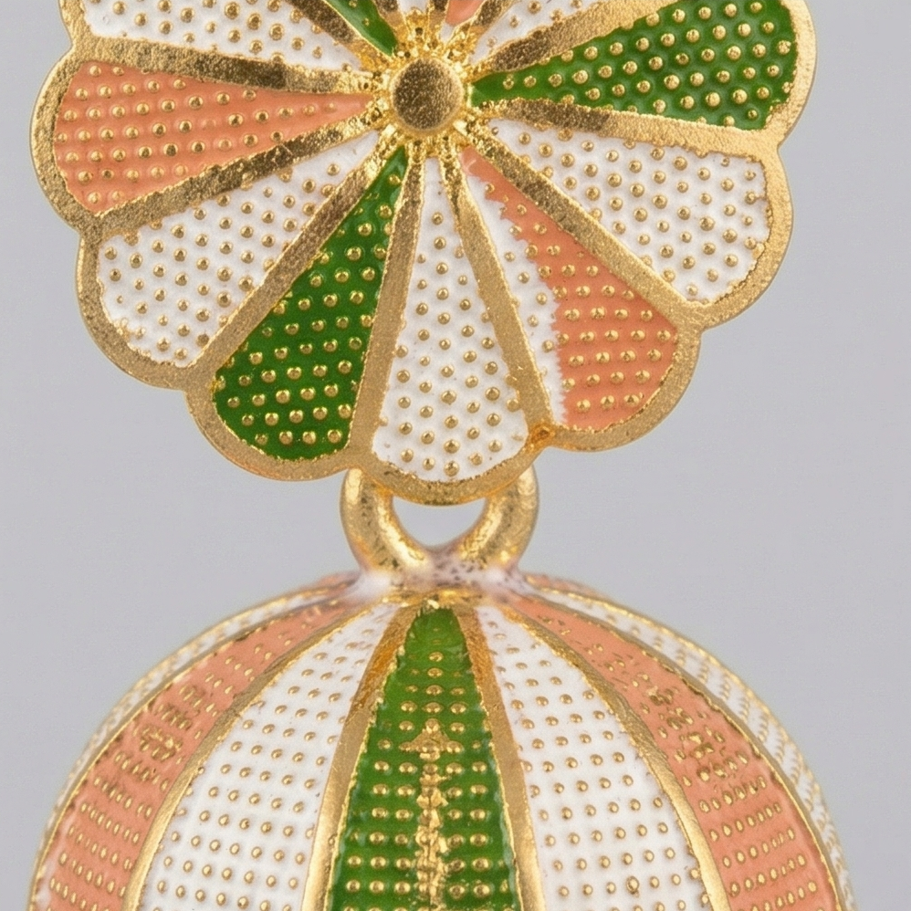 Gold-Plated Tricolor Meenakari Jhumka Earrings with Pastel Enamel Work