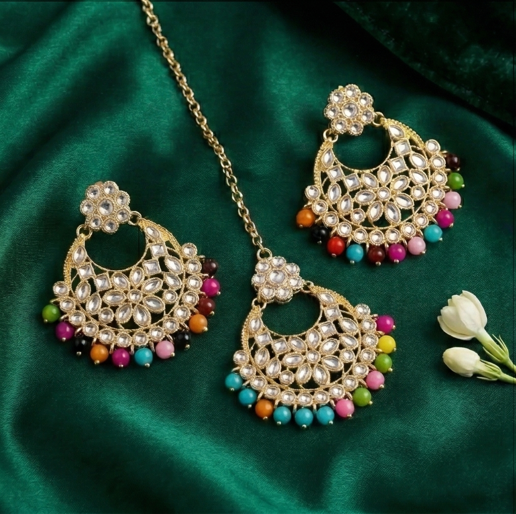 The Festive Carnival Heritage: 3-Piece Multi-Color Kundan Jewelry Set