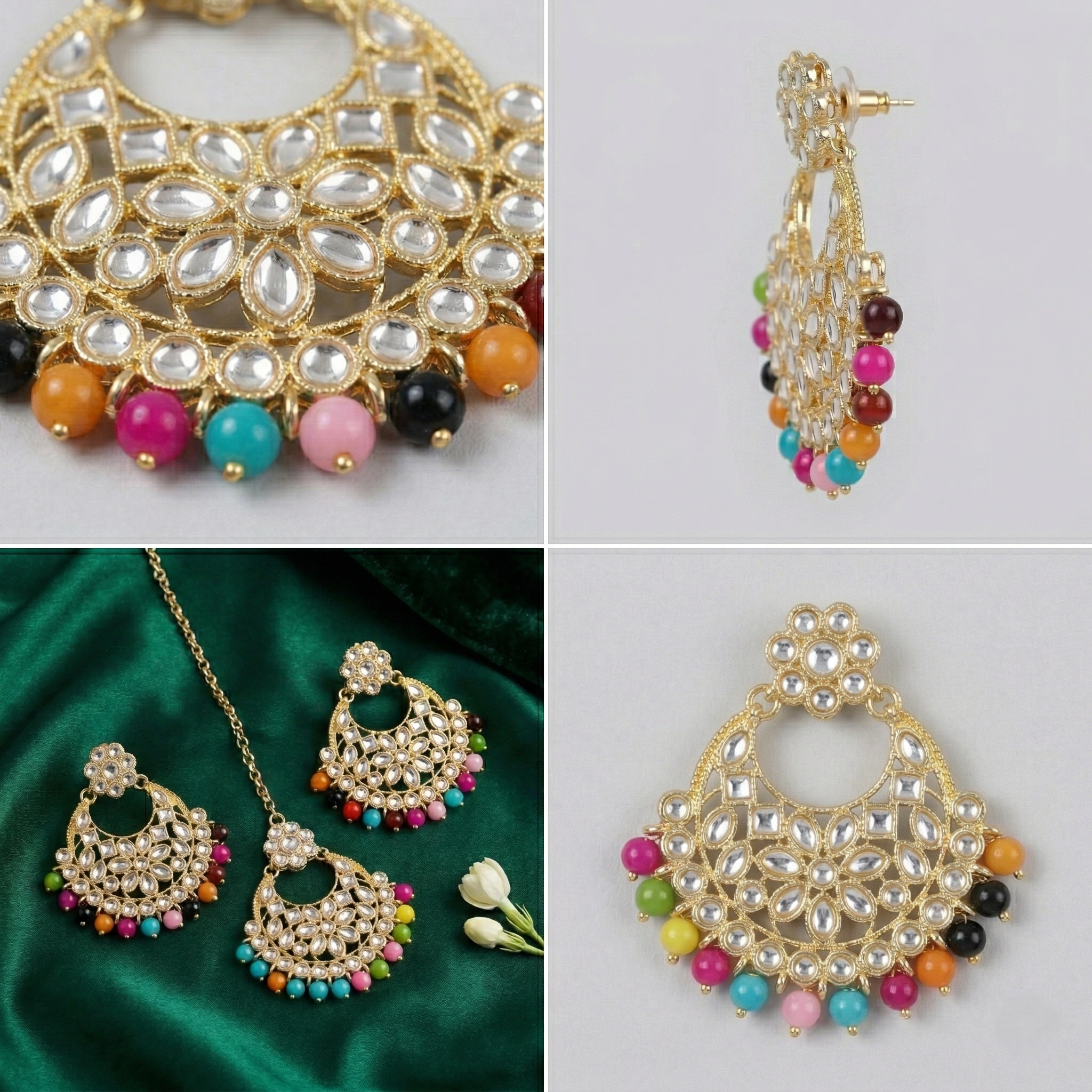 The Festive Carnival Heritage: 3-Piece Multi-Color Kundan Jewelry Set