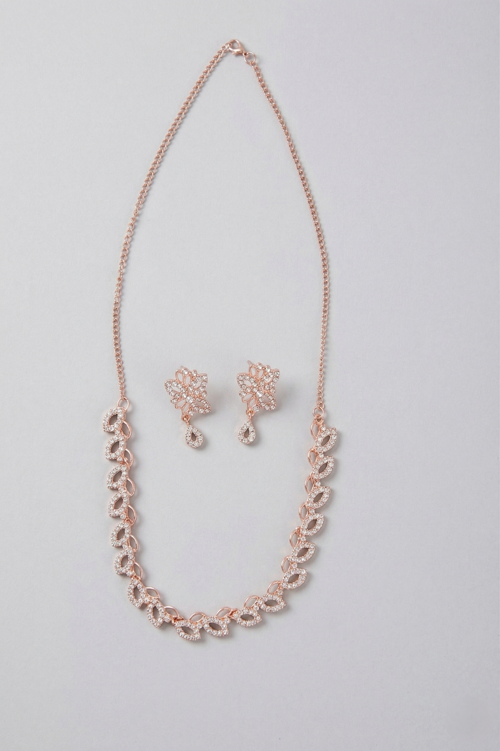 Rose Gold Floral Necklace & Earring Set – Crystal Drop Bridal Jewelry Set imitation